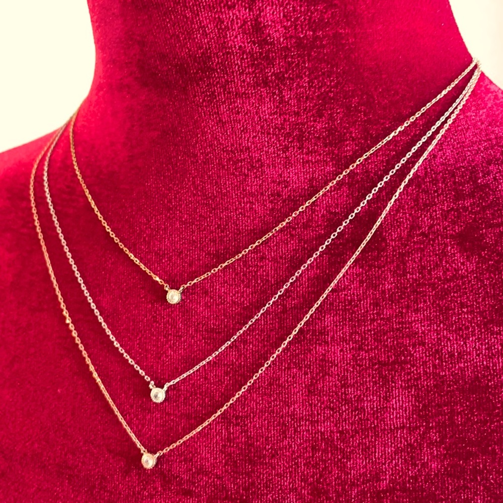 ELEGANT layered tri-colored sterling CZ necklace